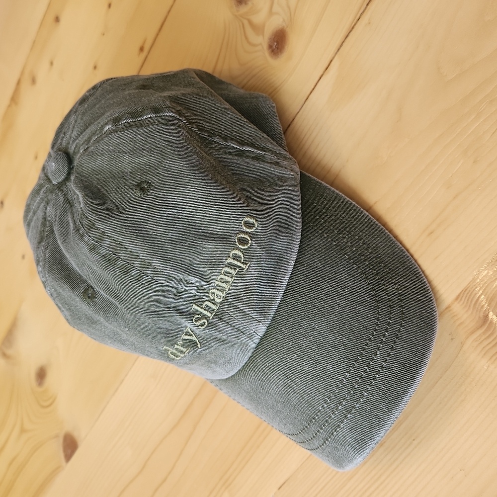 Distressed Olive Green Dry Shampoo Embroidered Baseball Cap - Picture 2 of 9